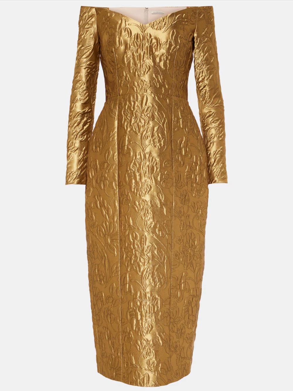 Emilia Wickstead Burleigh floral jacquard midi dress, Gold , Size 6 USA/ 10 UK